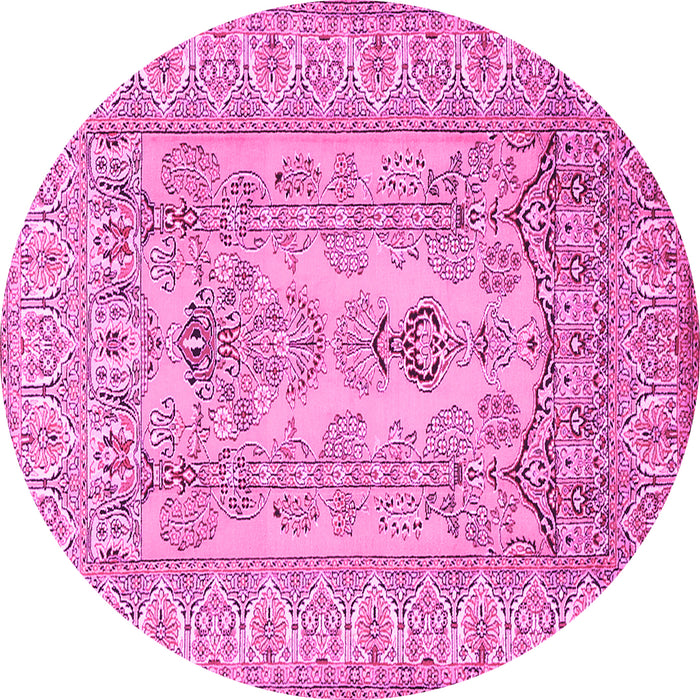 Round Machine Washable Persian Pink Traditional Rug, wshtr1017pnk