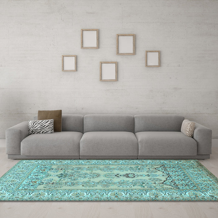 Machine Washable Persian Light Blue Traditional Rug in a Living Room, wshtr1017lblu