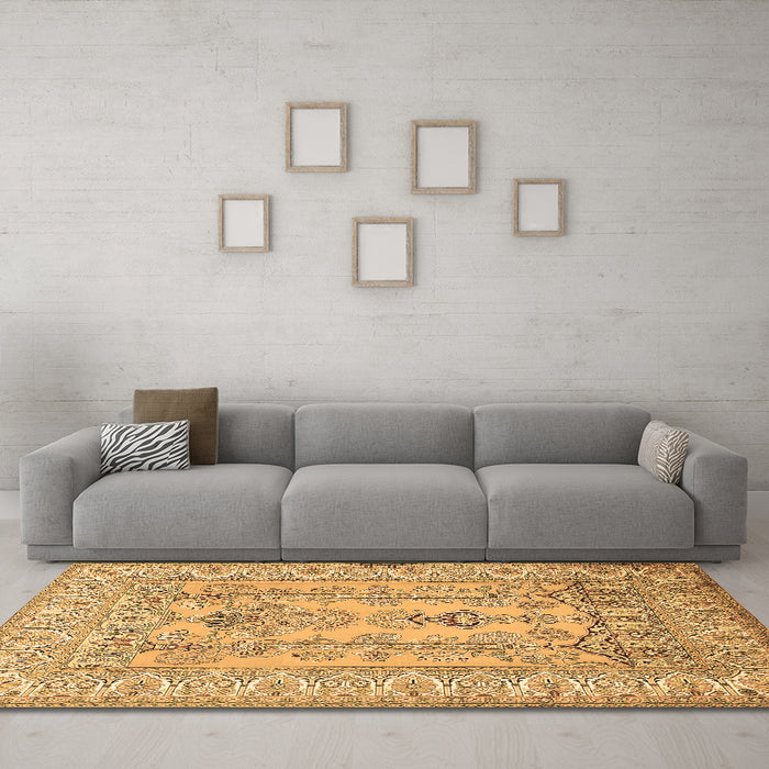 Machine Washable Persian Brown Traditional Rug in a Living Room,, wshtr1017brn