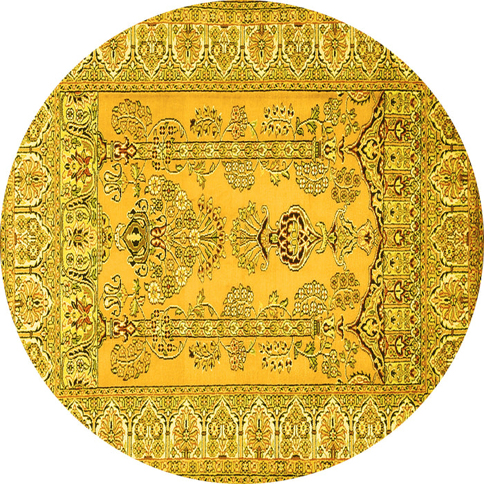 Round Machine Washable Persian Yellow Traditional Rug, wshtr1017yw