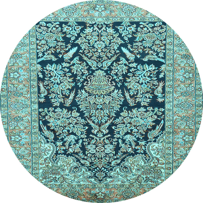 Round Machine Washable Persian Light Blue Traditional Rug, wshtr1018lblu