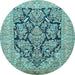 Round Machine Washable Persian Light Blue Traditional Rug, wshtr1018lblu