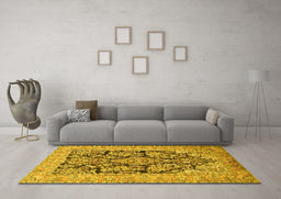 Machine Washable Persian Yellow Traditional Rug in a Living Room, wshtr1018yw