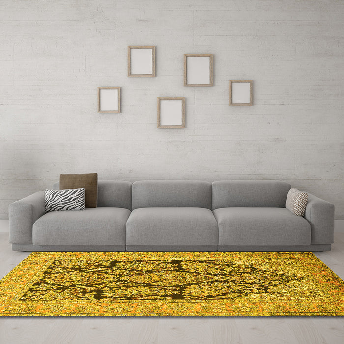 Machine Washable Persian Yellow Traditional Rug in a Living Room, wshtr1018yw