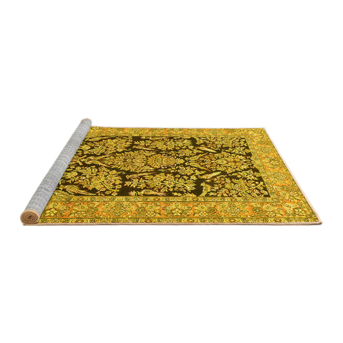 Sideview of Machine Washable Persian Yellow Traditional Rug, wshtr1018yw