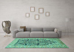 Machine Washable Persian Turquoise Traditional Area Rugs in a Living Room,, wshtr1018turq