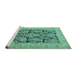 Sideview of Machine Washable Persian Turquoise Traditional Area Rugs, wshtr1018turq