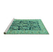 Sideview of Machine Washable Persian Turquoise Traditional Area Rugs, wshtr1018turq