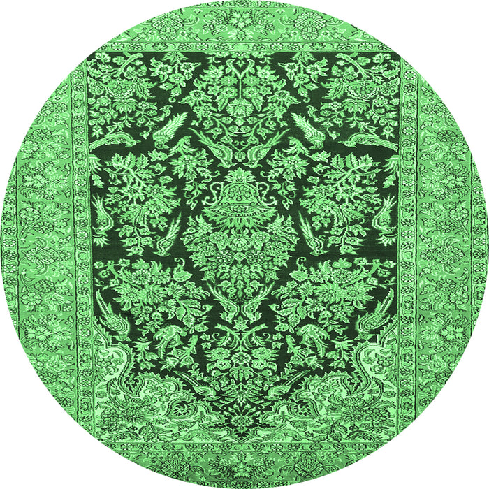 Round Persian Emerald Green Traditional Rug, tr1018emgrn