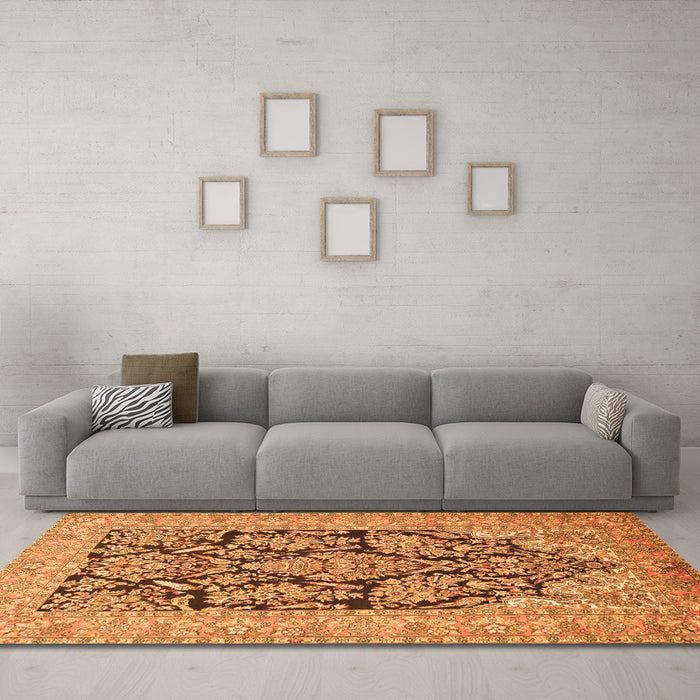 Machine Washable Persian Orange Traditional Area Rugs in a Living Room, wshtr1018org