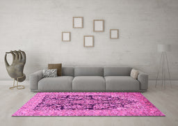 Machine Washable Persian Pink Traditional Rug in a Living Room, wshtr1018pnk