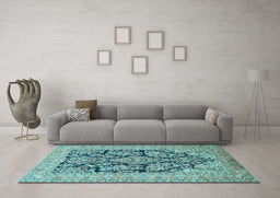 Machine Washable Persian Light Blue Traditional Rug in a Living Room, wshtr1018lblu