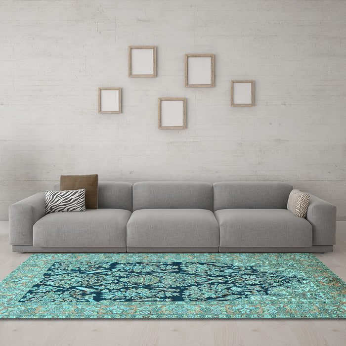 Machine Washable Persian Light Blue Traditional Rug in a Living Room, wshtr1018lblu