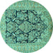 Round Machine Washable Persian Turquoise Traditional Area Rugs, wshtr1018turq