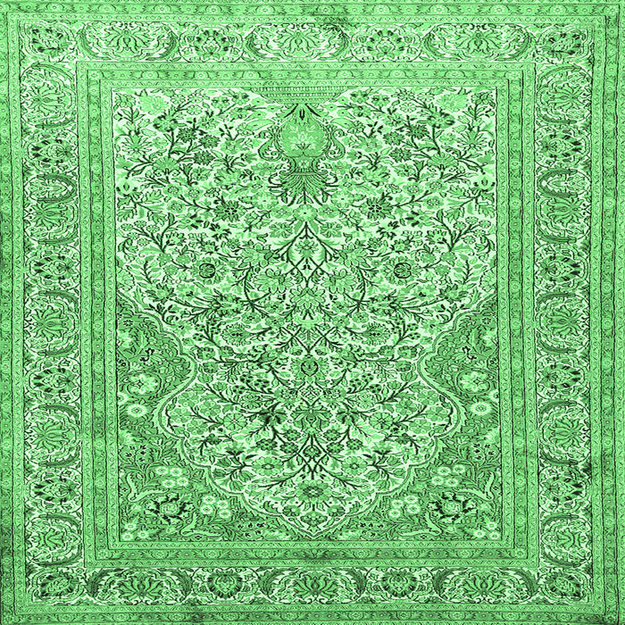 Square Machine Washable Persian Emerald Green Traditional Area Rugs, wshtr1019emgrn