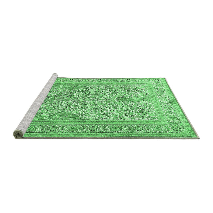 Sideview of Machine Washable Persian Emerald Green Traditional Area Rugs, wshtr1019emgrn