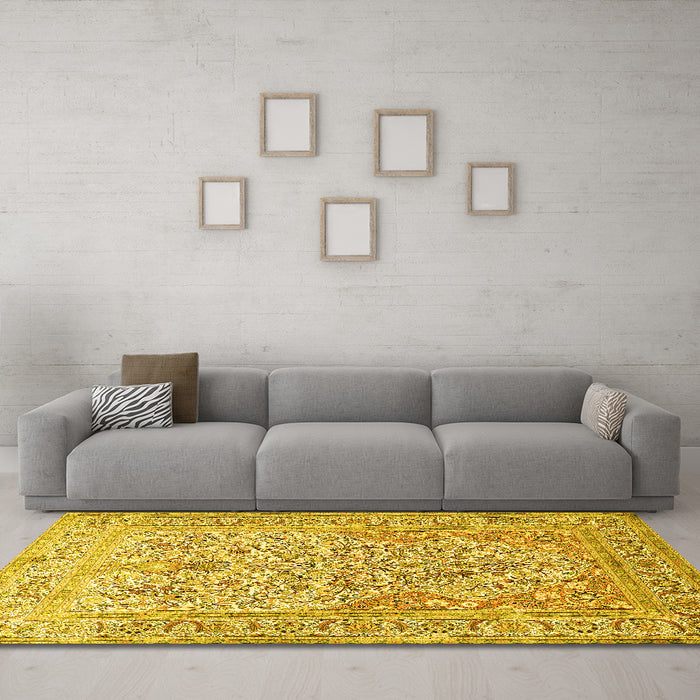 Machine Washable Persian Yellow Traditional Rug in a Living Room, wshtr1019yw