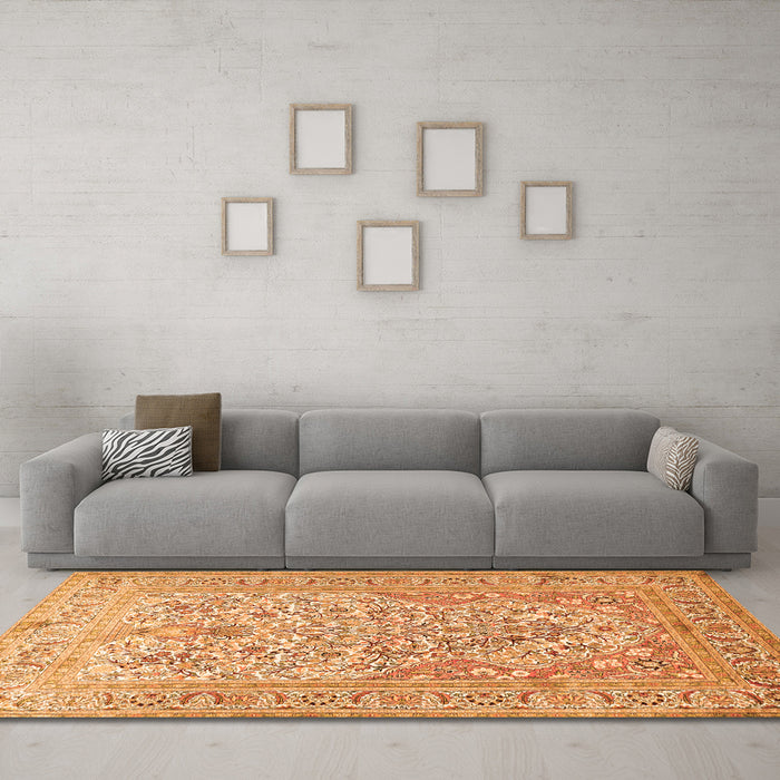 Machine Washable Persian Orange Traditional Area Rugs in a Living Room, wshtr1019org