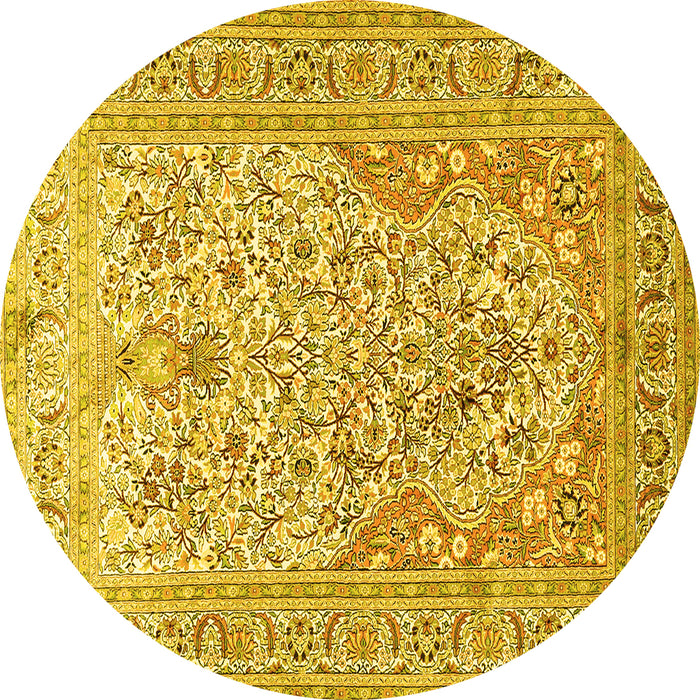 Round Machine Washable Persian Yellow Traditional Rug, wshtr1019yw