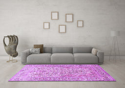 Machine Washable Persian Purple Traditional Area Rugs in a Living Room, wshtr1019pur