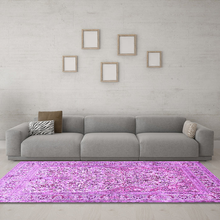 Machine Washable Persian Purple Traditional Area Rugs in a Living Room, wshtr1019pur