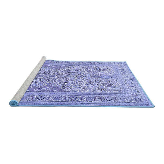 Sideview of Machine Washable Persian Blue Traditional Rug, wshtr1019blu