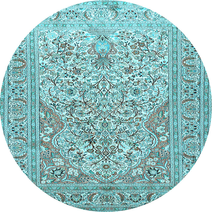 Round Machine Washable Persian Light Blue Traditional Rug, wshtr1019lblu