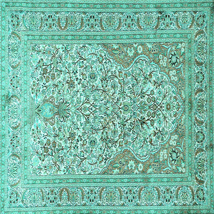 Square Machine Washable Persian Turquoise Traditional Area Rugs, wshtr1019turq