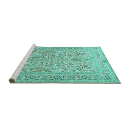 Sideview of Machine Washable Persian Turquoise Traditional Area Rugs, wshtr1019turq