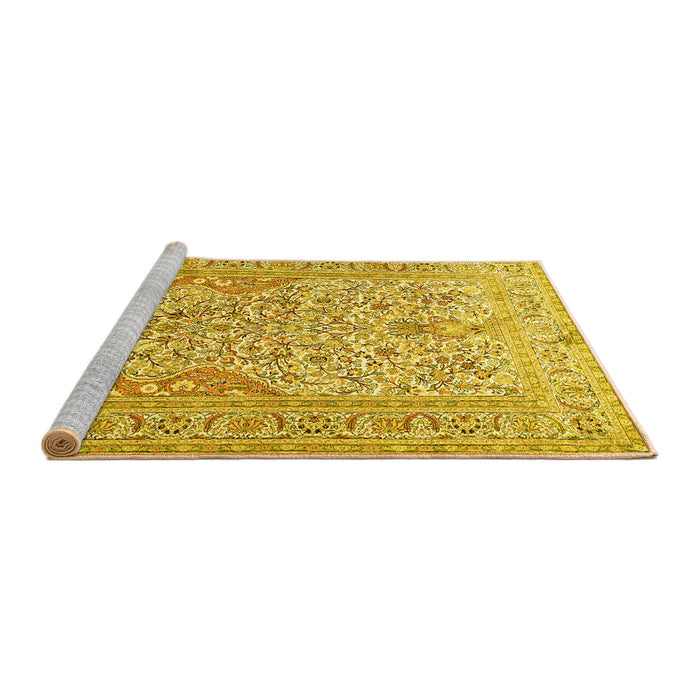 Sideview of Machine Washable Persian Yellow Traditional Rug, wshtr1019yw