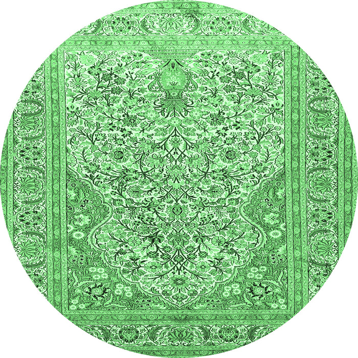 Round Machine Washable Persian Emerald Green Traditional Area Rugs, wshtr1019emgrn