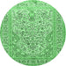 Round Machine Washable Persian Emerald Green Traditional Area Rugs, wshtr1019emgrn