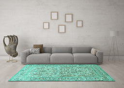 Machine Washable Persian Turquoise Traditional Area Rugs in a Living Room,, wshtr1019turq