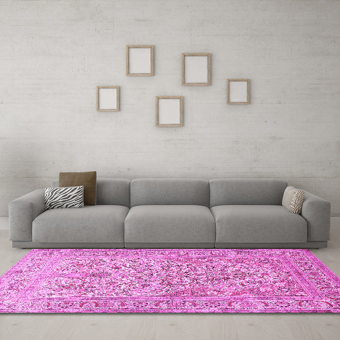 Machine Washable Persian Pink Traditional Rug in a Living Room, wshtr1019pnk