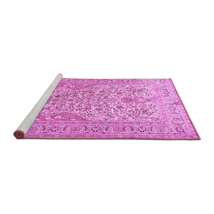 Sideview of Machine Washable Persian Pink Traditional Rug, wshtr1019pnk