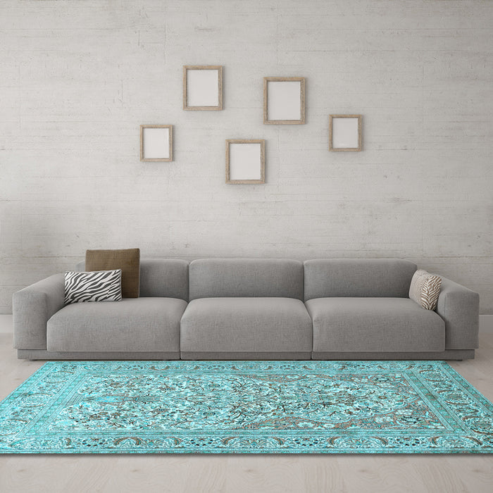 Machine Washable Persian Light Blue Traditional Rug in a Living Room, wshtr1019lblu