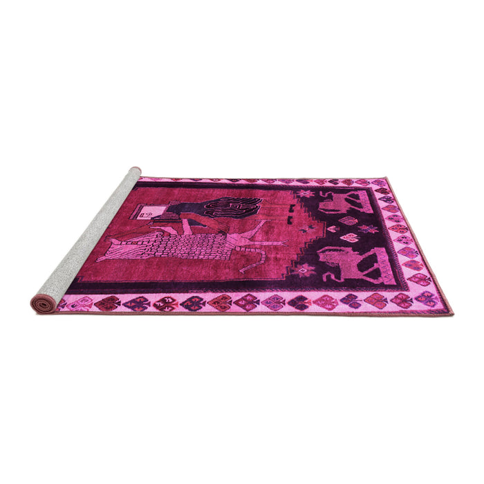 Sideview of Machine Washable Animal Pink Traditional Rug, wshtr101pnk
