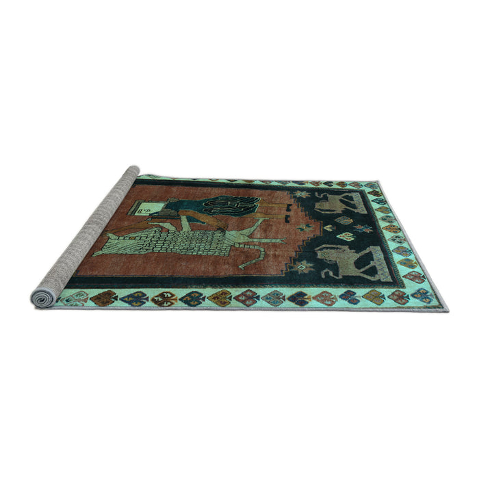Sideview of Machine Washable Animal Light Blue Traditional Rug, wshtr101lblu