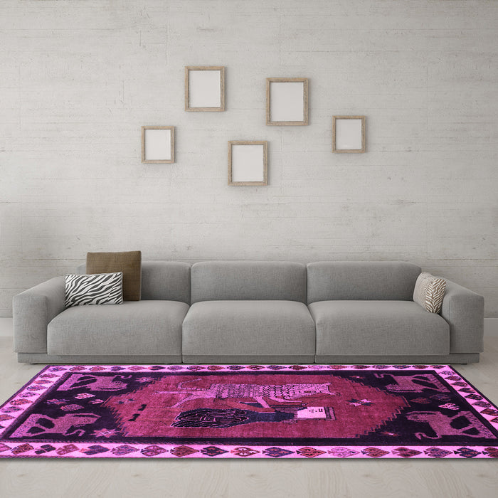 Machine Washable Animal Purple Traditional Area Rugs in a Living Room, wshtr101pur