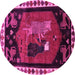Round Machine Washable Animal Pink Traditional Rug, wshtr101pnk