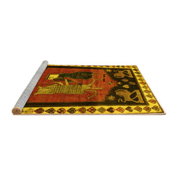 Sideview of Machine Washable Animal Yellow Traditional Rug, wshtr101yw