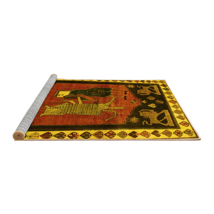 Sideview of Machine Washable Animal Yellow Traditional Rug, wshtr101yw