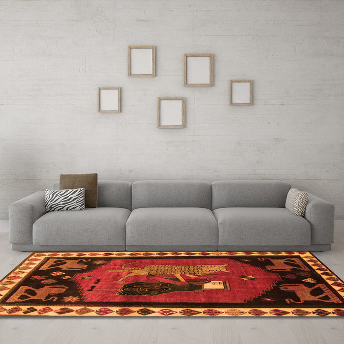 Machine Washable Animal Orange Traditional Area Rugs in a Living Room, wshtr101org