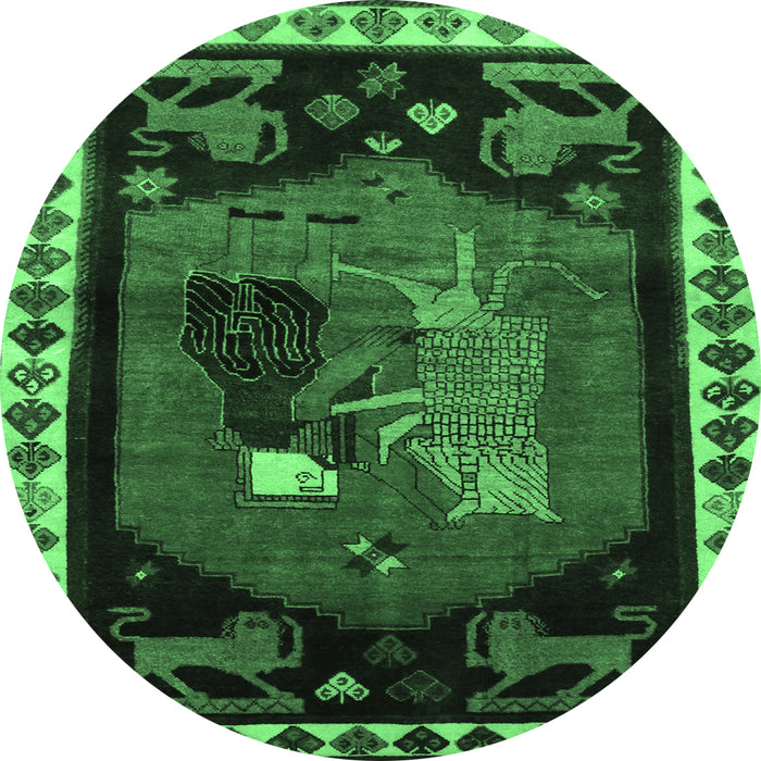 Round Animal Emerald Green Traditional Rug, tr101emgrn