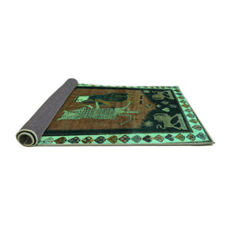 Sideview of Animal Turquoise Traditional Rug, tr101turq