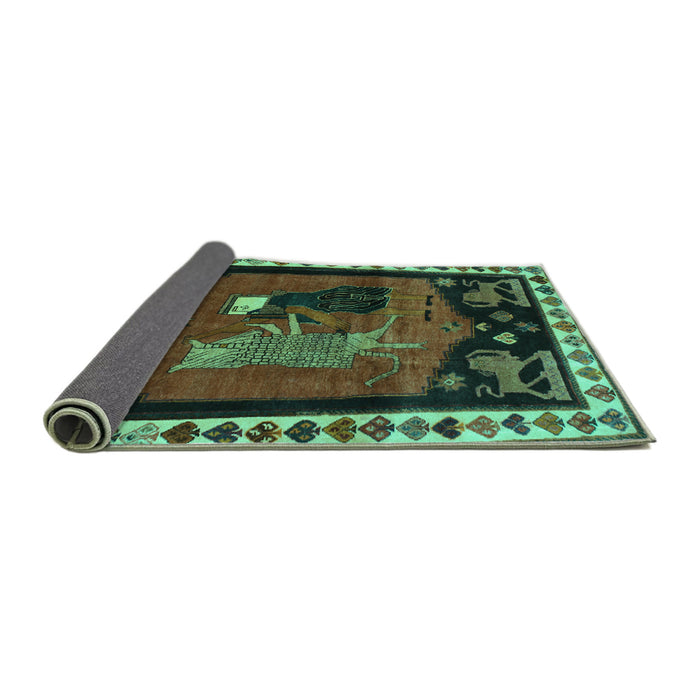 Sideview of Animal Turquoise Traditional Rug, tr101turq