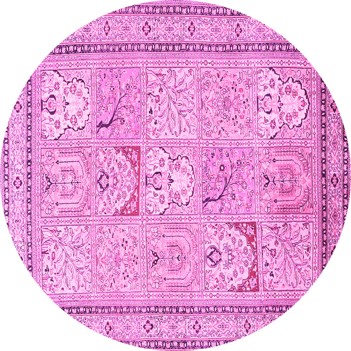 Round Machine Washable Persian Pink Traditional Rug, wshtr1020pnk