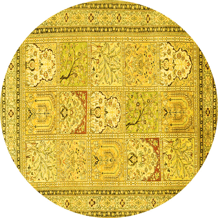 Round Machine Washable Persian Yellow Traditional Rug, wshtr1020yw