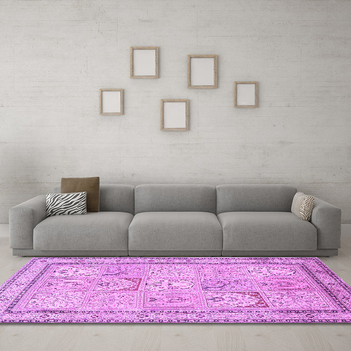 Machine Washable Persian Purple Traditional Area Rugs in a Living Room, wshtr1020pur