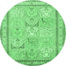 Round Persian Emerald Green Traditional Rug, tr1020emgrn